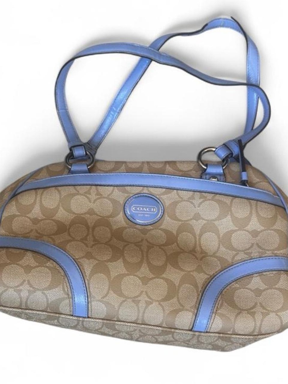 Vintage Coach Satchel Signature Dome Tote with Light Blue Trim